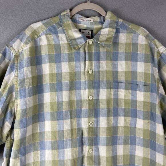 Britches of Georgetowne Linen Blend Shirt Mens XXL Plaid Button Up Short Sleeve - Picture 2 of 13